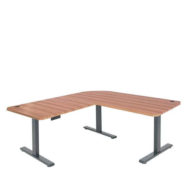 Mendler Eck-Schreibtisch HWC-D40, Computertisch, elektrisch höhenverstellbar 178x178cm 84kg, Eiche-Dekor, anthrazit-grau, 75754+75749