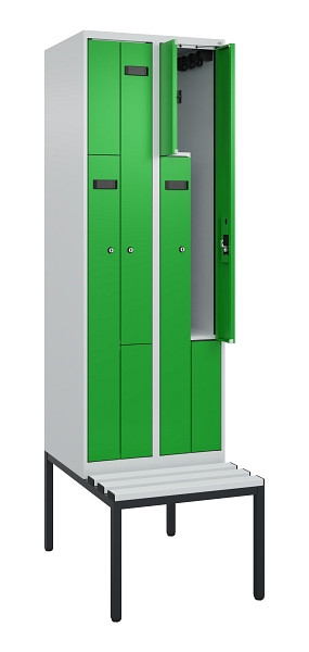 C+P Z-Spind Evolo PLUS, Bank, 4 Fächer, 2120x600x815mm, 7035/6037, Zylinderschloss, Sitzfläche Kunststoff, Sitzbank, 0490537-204 S10092