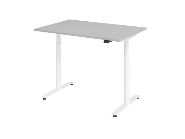 Hammerbacher Sitz-Steh-Schreibtisch elektrisch 120x80cm Grau/Weiß, VXDLR12/5/W