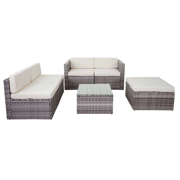 Mendler Poly-Rattan-Garnitur HWC-D24, Garten-/Lounge-Set Sofa, grau, Polster creme, 58586+58587+58588