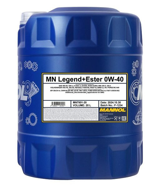 MANNOL Motoröl 7901 Legend+Ester 0W-40, VE: 20 l, MN7901-20