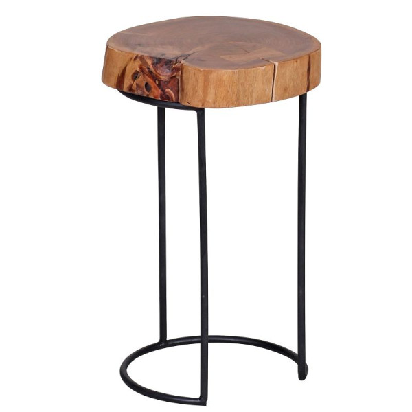 Wohnling Beistelltisch AKOLA Massivholz Akazie, Metallbeine, Landhaus-Stil, Baumstamm-Form, Echt-Holz Natur, Höhe 45 cm, WL1.555