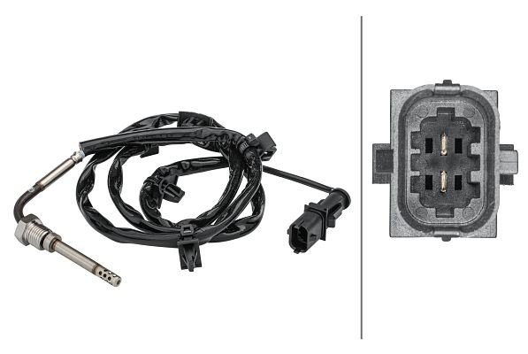 HELLA Sensor, Abgastemperatur, 2-polig, geschraubt, Kabel: 1070mm, mit Befestigungsclips am Kabel, 6PT 358 181-401