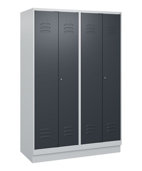 C+P Umkleidespind Classic PLUS SW, Sockel, 4 Abteile, 1800x1200x500mm, 7035/7016, Zylinderschlösser, 0800227-40 S10023