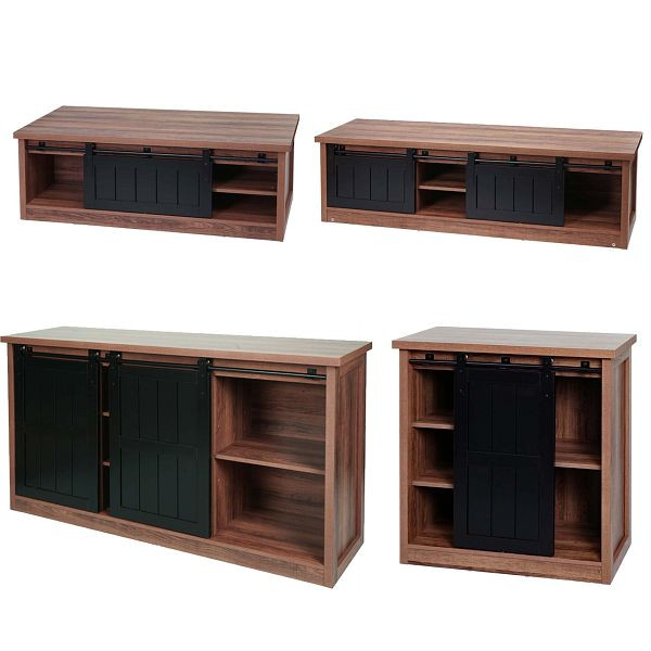 Mendler Wohnzimmerset aus TV-Rack, Sideboard, Kommode und Couchtisch HWC-K75, Schiebetür Staufächer, Industrial, braun, 103755