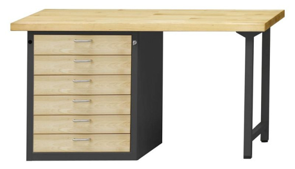 ANKE Werkbänke Kombiwerkbank, Modell 813 VH, 1500 x 700 x 890 mm, RAL 7016/Buche, BMP 40 mm, 420.049