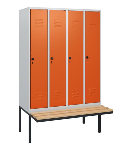 C+P Umkleidespind Classic PLUS, 4 Abteile, 1950x1200x815mm, 7035/2004, Drehriegel, Buche-Sitzleisten, 0800405-40 S10061