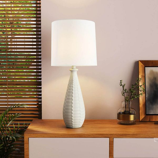 HOME DELUXE Große Tischlampe mit Stoffschirm MELVA, Weiß, 61106