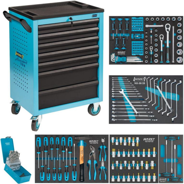 Hazet Werkstattwagen Assistent, mit 204 Werkzeugen, Schubladen, flach: 5 x 80 x 527 x 348 mm, Anzahl Werkzeuge: 204, 178N-7/204