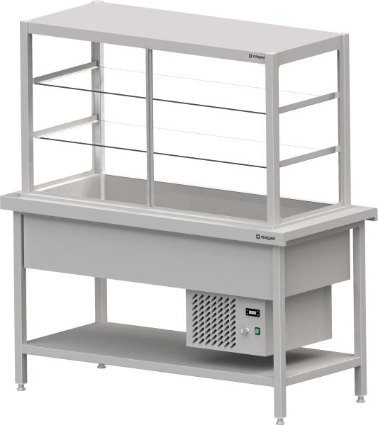 Stalgast Edelstahl Kaltausgabe mit Ausgabevitrine und Kühlwanne 4x GN1/1, 1570x750x880, Granitabdeckung "Standard G1", CF15206