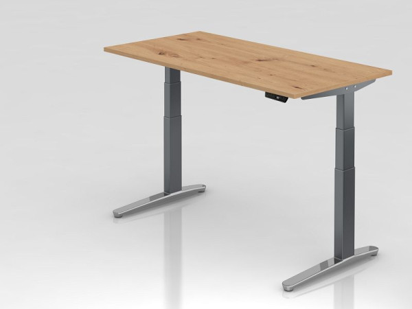 Hammerbacher Schreibtisch XBHM16, 160 x 80 cm, Platte: Asteiche, 25 mm dick, ABS Dickkante, Rechteckform, Graphit poliert, VXBHM16/R/GC