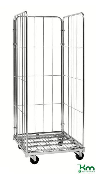 Kongamek Rollcontainer 3 Seiten, 720 x 800 x 1800 mm, Verzinkt, 2 Bockrollen 2 Lenkrollen mit Bremse, KM72801803B