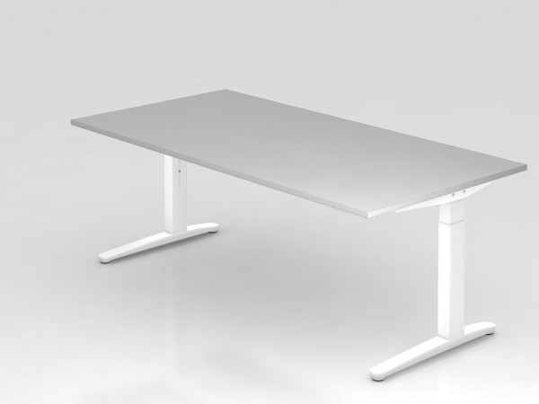 Hammerbacher Schreibtisch C-Fuß 200x100cm Grau/Weiß, Alu-Kufe Weiß, VXB2E/5/WW