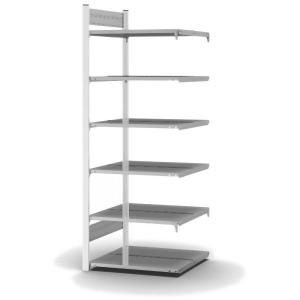 hofe Anbauregal, zerlegt, 6 Böden 2000 x 600 x 750 mm, verzinkt Stützprofile - Verkehrsweiß/RAL 9016, HWA20607DA