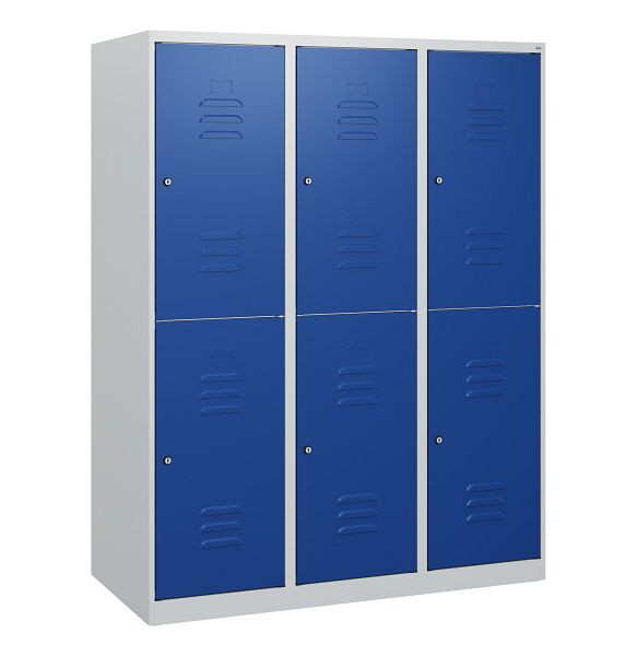 C+P Doppelstöckiger Spind Classic PLUS, 3 Abteile, 1530x1200x500mm, 7035/5010, Zylinderschlösser, 0803005-32 S10029