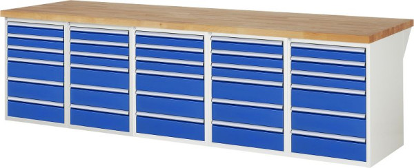 RAU Werkbank Serie 7000 - Baukasten-Bauweise, 5 Unterbau-Container (6x Schublade), 3000x840x900 mm, 03-7515A6-309B4S.11