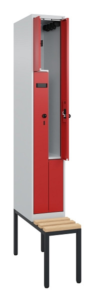 C+P Z-Spind Evolo PLUS, Bank, 2 Fächer, 2120x300x815mm, 7035/3000, Drehriegel, Sitzfläche Buche-Hartholz, Sitzbank, 0490537-102 S10007