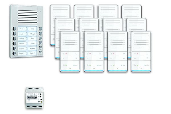 TCS Türkontrollsystem audio:pack AP für 12 Wohneinheiten, mit Außenstation PES 12 Klingeltasten, 12x Freisprecher ISW5031, Steuergerät BVS20, PAAF122/001