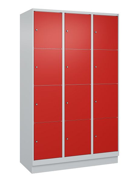 C+P Schließfachschrank Classic PLUS, Sockel, 3 Abteile mit je 4 Fächern, 1950x1200x500mm, 7035/3020, 080020-324 S10002