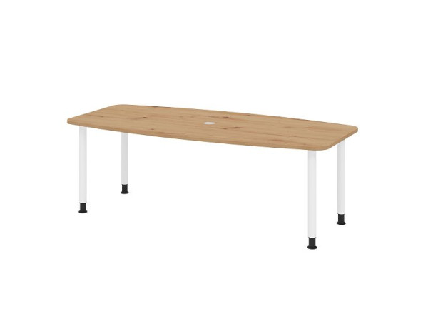 Hammerbacher Konferenztisch KT22C, 220 x 103 cm, Platte: Asteiche, 25mm dick, Vier-Fuß-Gestell Weiß, Rundrohr 6 cm, Arbeitshöhe 72-74 cm, VKT22C/R/W