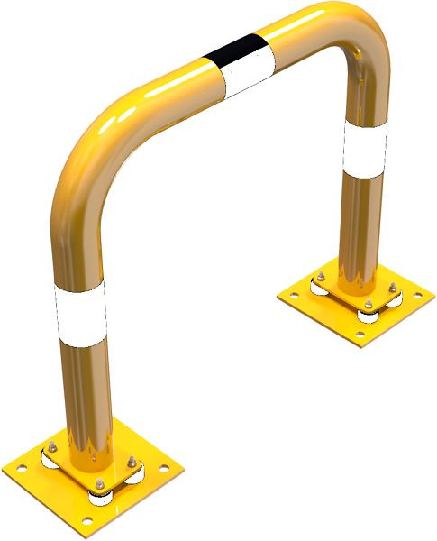 Schake Rammschutzbügel elastisch, neigbar Stahlrohr Ø 76 mm gelb / schwarz, Gesamtbreite: 750 mm, Höhe Überflur: 650 mm, 477_05NPBG