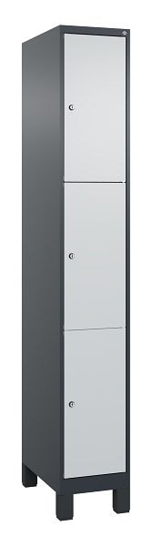 C+P Schließfachschrank Classic PLUS, Füße, 1950x300x500mm, 7016/7035, mit 3 Fächern, 080010-103 S10013