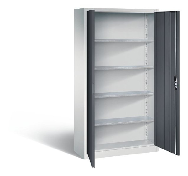 C+P Magazinschrank Serie 13, H1980xB1000xT420mm, Farbe: Lichtgrau / Schwarzgrau, Muldengriff, 133144-20 S10184