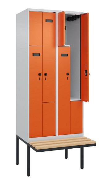 C+P Z-Spind Evolo PLUS, Bank, 4 Fächer, 2120x800x815mm, 7035/2004, Drehriegel, Sitzfläche Holz, 0490437-224 S10005