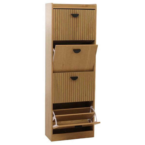 Mendler Schuhschrank HWC-O39, Schuhkipper Schuhregal 4 Klappen Klappfächer MDF Melamin Metall 148x50x24cm, natur, 112601+112602