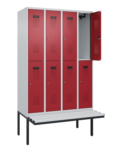 C+P Doppelstock-Spind Evolo PLUS, Bank, 8 Fächer, 2120x1200x815mm, 7035/3003, Zylinderschloss, Sitzfläche Kunststoff, 0493407-40 S10112