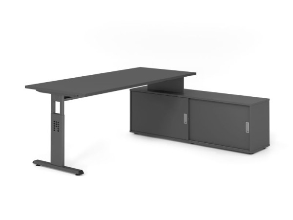 Hammerbacher Aufsatz-Schreibtisch OSE19, 180x80cm, Platte: Graphit, 25mm dick, T-Fuß Gestell Graphit, Ahorn, SB/G/G/G/G, VOSE19SB/G/G/G/G