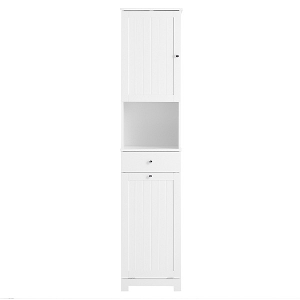 SoBuy Badezimmerhochschrank mit einer Schublade Weiß 40x38x180cm, Minimalistisch, BZR216-W