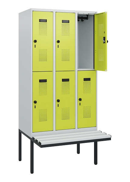 C+P Doppelstock-Spind Evolo PLUS, Bank, 6 Fächer, 1950x900x815mm, 7035/0024, Drehriegel, Sitzfläche Kunststoff, 0493405-30 S10110