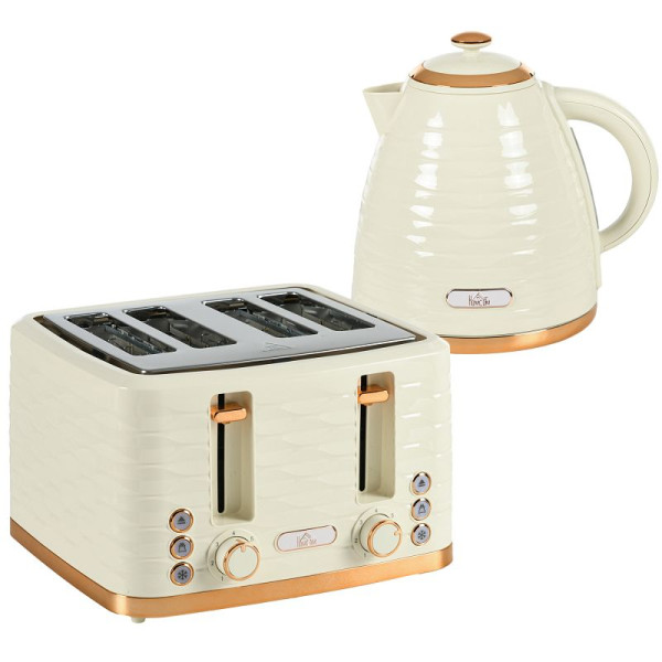HOMCOM 2-in-1 Toaster- und Wasserkocher-Set, 7 Bräunungsstufen, Auftau- und Aufwärmfunktion, Beige, 800-162V90BG