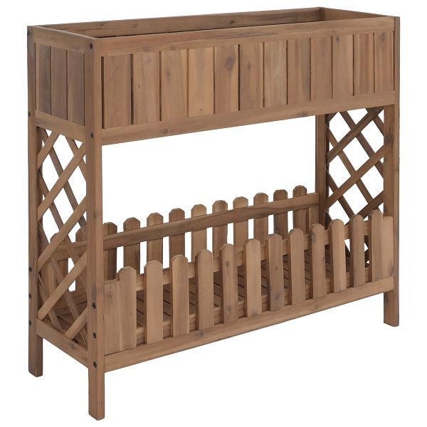 Mendler Hochbeet HWC-P83, Blumen-/Pflanzkasten Blumenregal Ablage, Outdoor Akazie Holz FSC®-zertifiziert 90x95x31cm, hellbraun, 120451