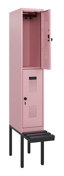 C+P Doppelstock-Spind Evolo PLUS, Bank, 2 Fächer, 1950x300x815mm, 3015/3015, Drehriegel, Sitzfläche Kunststoff, 0493405-10 S10129