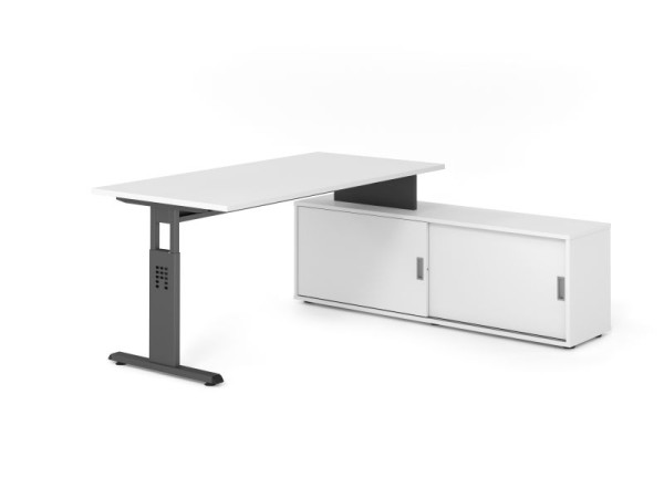 Hammerbacher Aufsatz-Schreibtisch OSE16, 160x80cm, Platte: Weiß, 25mm dick, T-Fuß Gestell Graphit, Weiß / Weiß, VOSE16SB/W/G/W/W