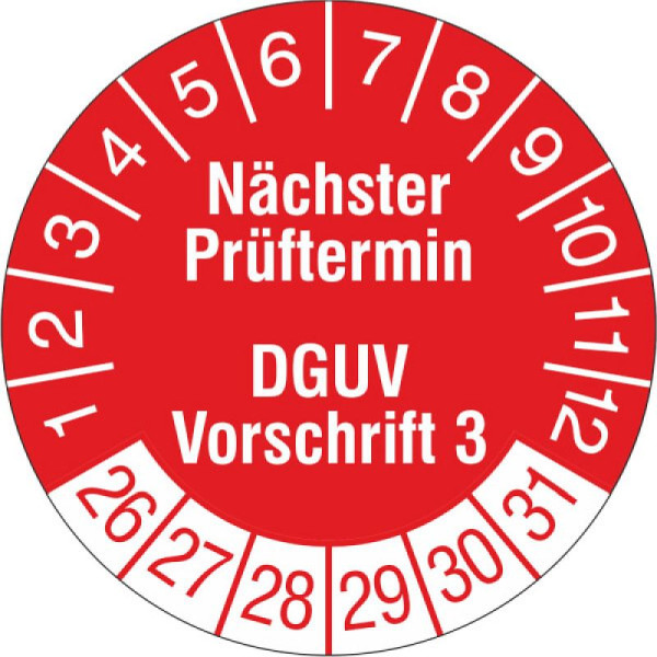 Stein HGS Prüfplaketten ohne Jahresfarbe (6 Jahre), Folie, Ø 15 mm, weiß-rot, 2026-2031, 31.c7040-26