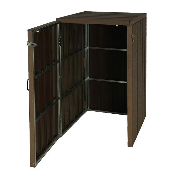 Mendler 1er WPC-Mülltonnenverkleidung HWC-J28, Premium Mülltonnenbox, Metall Holzoptik, erweiterbar, braun, 76005+76006