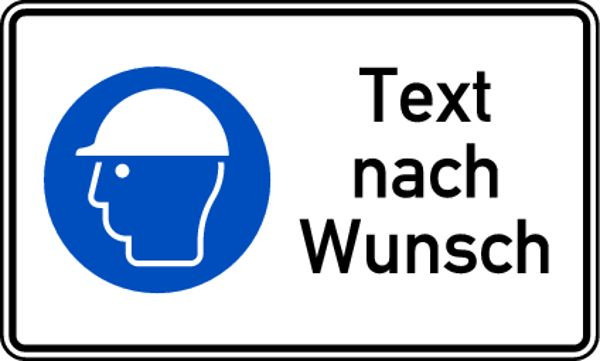 Schilder Klar Kombischild Kopfschutz benutzen + Text nach Wunsch, 250x150 mm Folie selbstklebend, 7182/63