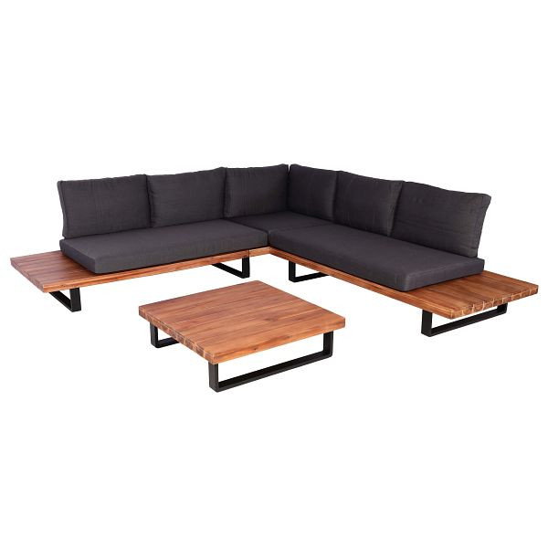 Mendler Garten-Garnitur HWC-H54, Garnitur Sitzgruppe Lounge-Set, Spun Poly Akazie Holz FSC® Alu, braun, Polster dunkelgrau, 98273+98274