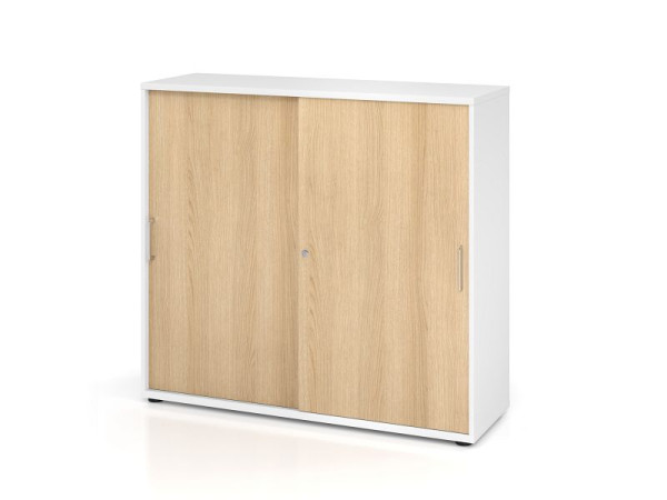 Hammerbacher Schiebetürschrank 1753S BS, 3 OH, Korpus: Weiß / Front: Eiche, 120 x 40 x 110 cm (BxTxH), V1753S/W/E/BS