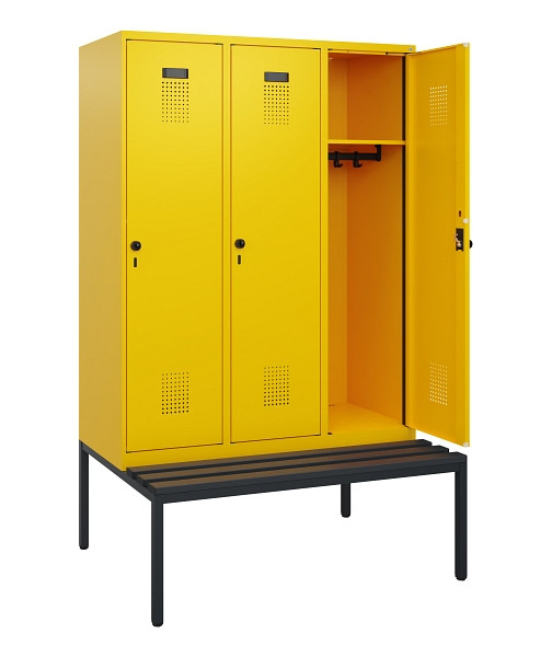 C+P Spind Evolo PLUS, 3 Abteile, 1950x1200x815mm, 1023/1023, Drehriegel, Sitzfläche Kunststoff, Sitzbank, 0490505-32 S10076
