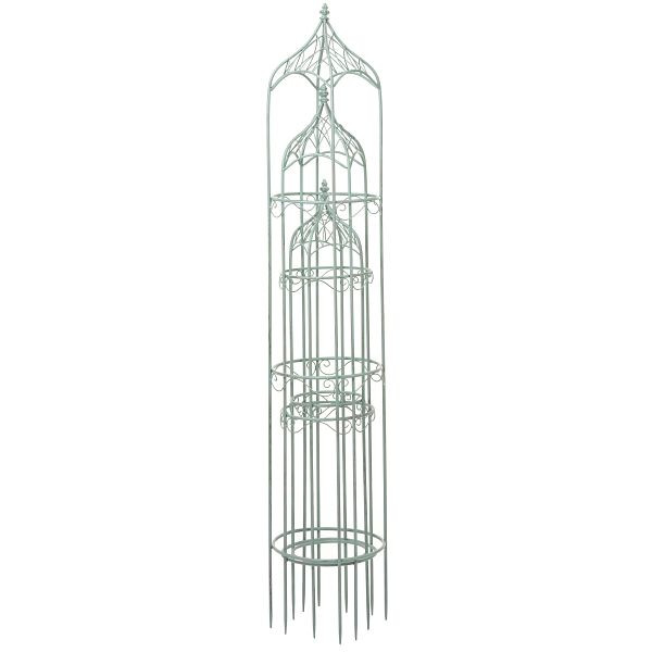 Mendler 3er Set Rankhilfe HWC-H90, Rankgitter Rosensäule Staudenstütze, Metall Höhe 162/140/114cm rund antik-grün, 72199