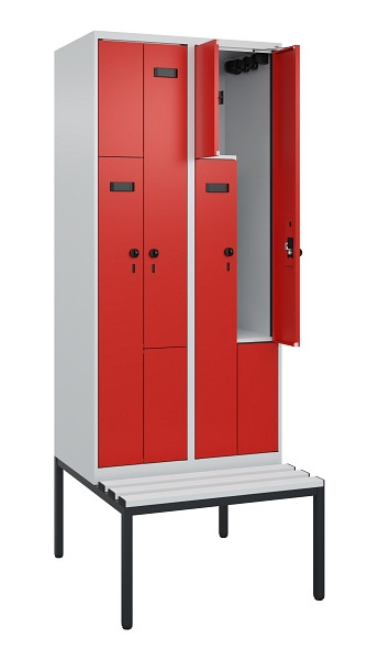 C+P Z-Spind Evolo PLUS, Bank, 4 Fächer, 2120x800x815mm, 7035/3020, Drehriegel, Sitzfläche Kunststoff, Sitzbank, 0490537-224 S10059