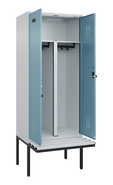 C+P PSA Doppel-Spind Evolo PLUS, Bank, 2 Abteile, 2120x800x815mm, 7035/0010, Drehriegel, Material Sitzfläche Kunststoff, 0490427-22P S10063