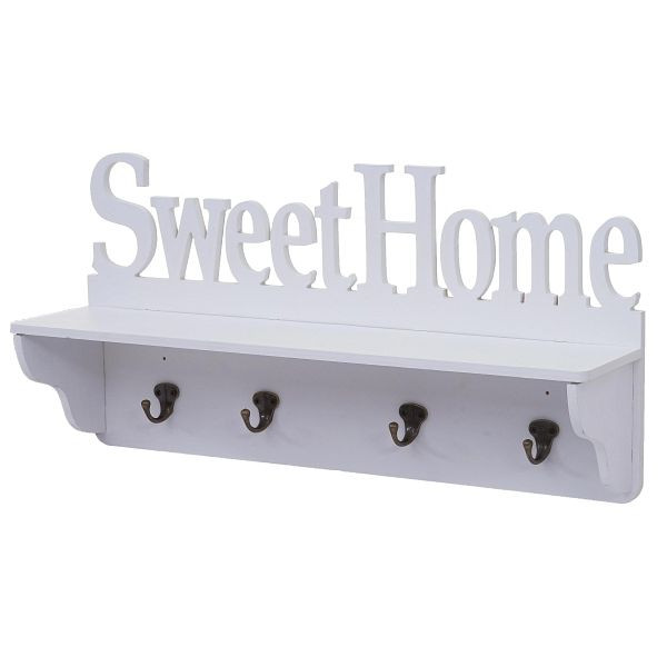 Mendler Wandgarderobe HWC-D41 Sweet Home, Garderobe Regal, 4 Haken massiv 30x60x13cm, weiß, 62796