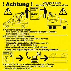 Moedel Merkblatt für Transportschäden, Papier selbstklebend, 100x100 mm, VE: 500 Stück/Rolle, 96585