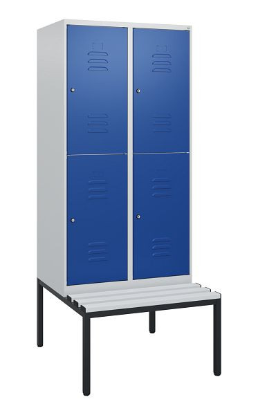 C+P Doppelstöckiger Spind Classic PLUS, 2 Abteile, 1950x800x815mm, 7035/5010, Zylinderschlösser, mit untergebauter Sitzbank, 0803505-22 S10068