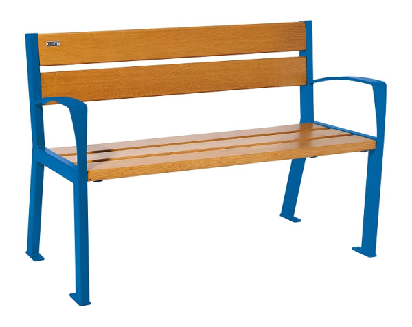 Procity Sitzbank Silaos 5 Holzlatten, 1200 mm, Mit Armlehne, Holz & Stahl, helle Eiche/RAL 5010, 209511.5010.CHEC